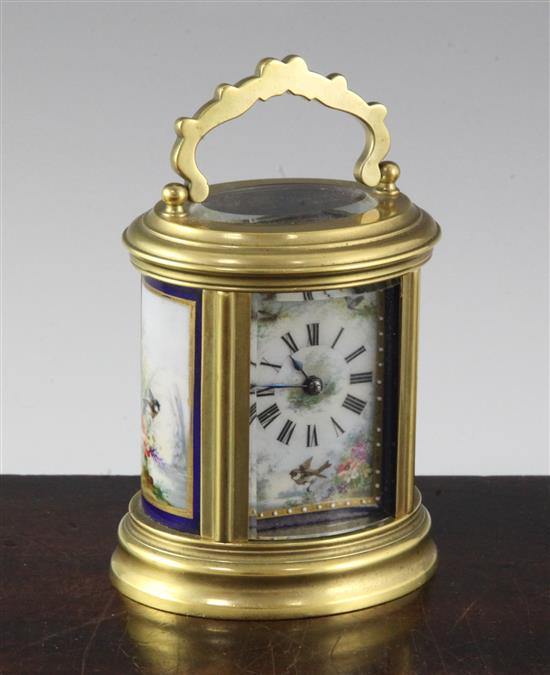 An early 20th century French gilt brass carriage timepiece, 3.75in.